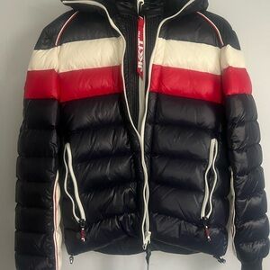Women's Blue, White, and Red Puffer Jacket
